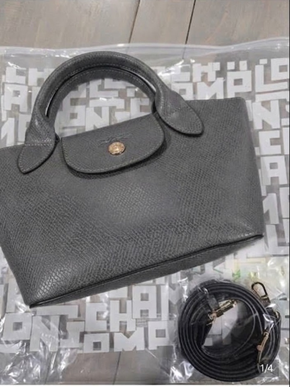 Longchamp epure leather mini tote gray nwt crossbody strap purse